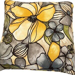 16" Modern Floral Throw Pillow Yellow Gray Black Flower Cotton Square Cushion